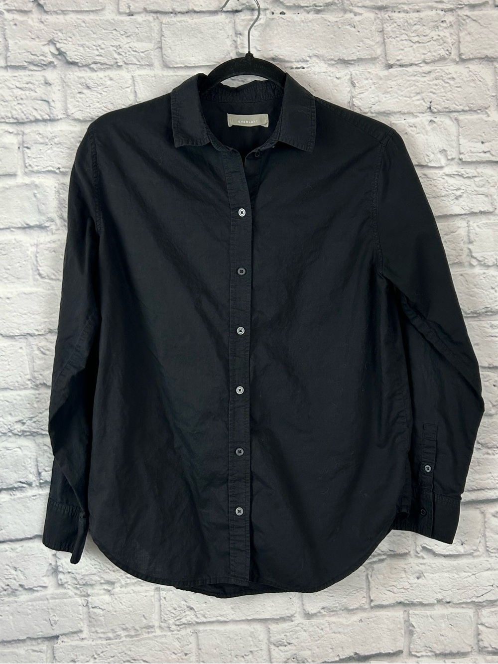 Everlane Black Cotton Button Down Shirt Size 6 Long Sleeve Classic Blouse